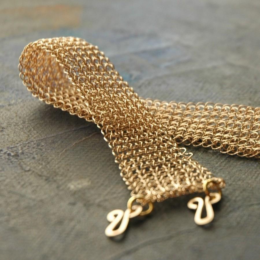 زفاف - Bridal bracelet , wire crochet elegant bracelet in gold filled