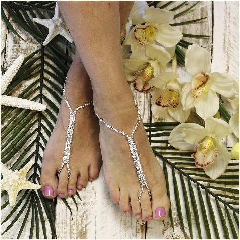 Hochzeit - barefoot sandals wedding silver rhinestones