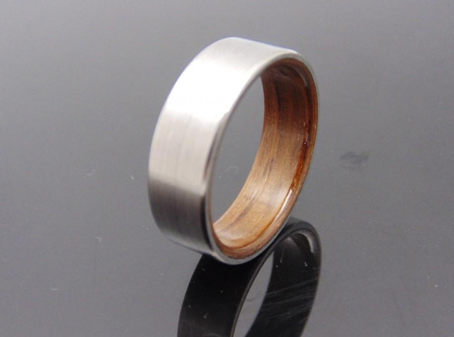 زفاف - Wood and Titanium ring Bog Oak wood ring with Satin Titanium
