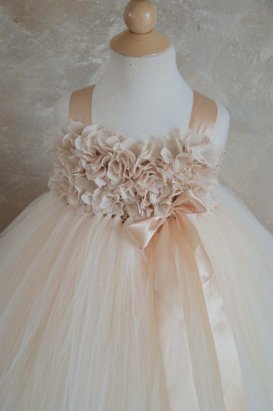 Wedding - champagne chiffon hydrangea flower girl tutu dress