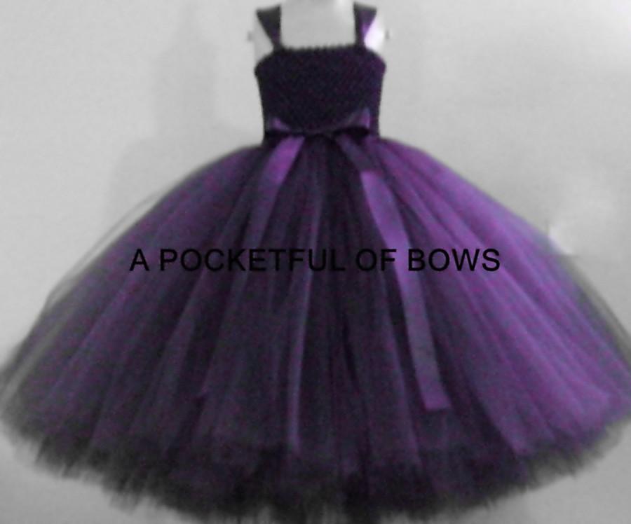 Свадьба - Eggplant Plum Flower Girl Tutu Dress, Long Tulle Dress, Girls Ball Gown, Girls Formal Dress
