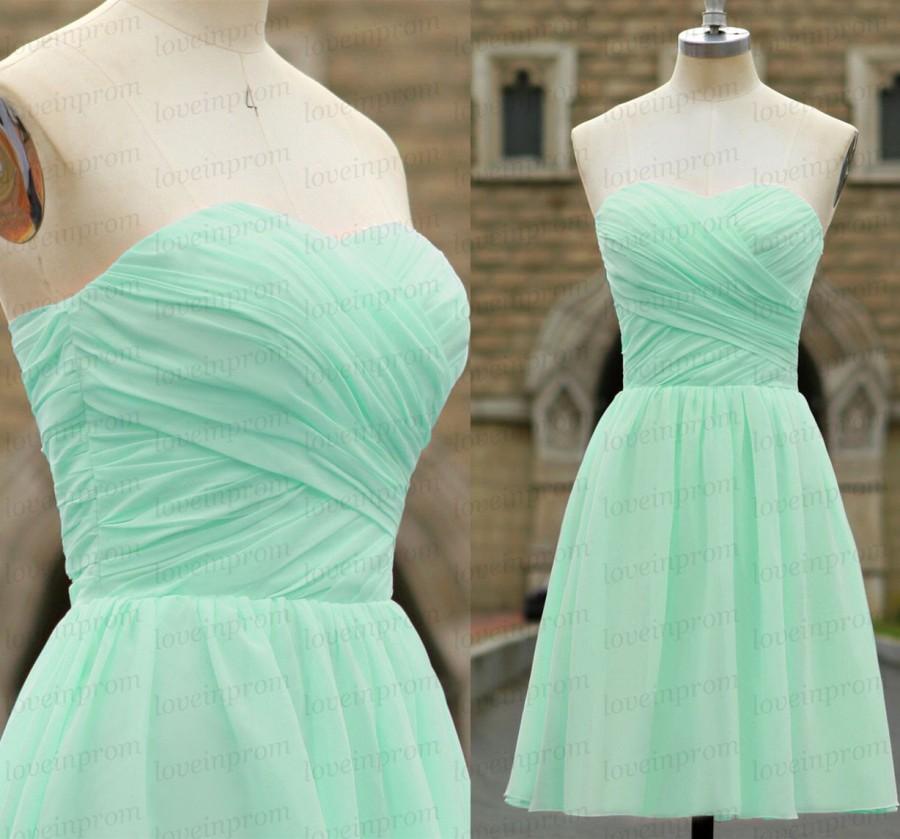 Mariage - 100% Handmade chiffon bridesmaid dress,mint bridesmaid dress,short bridesmaid dress/party dress/mint wedding dress/mint prom