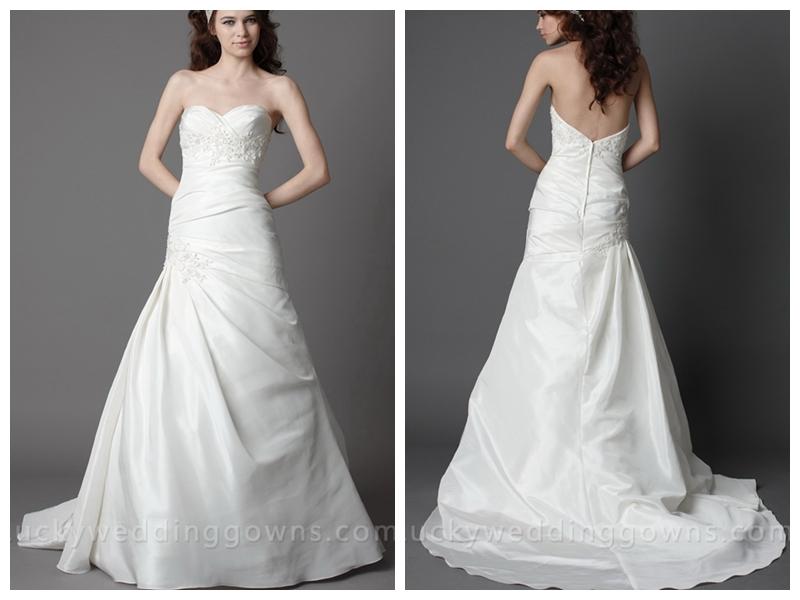 Wedding - A-Line Taffeta Strapless Wedding Dress with Beaded Lace Motifs