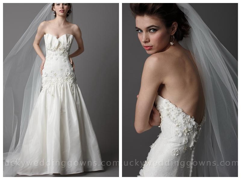 Hochzeit - Ivory Taffeta Strapless Wedding Dress With Crumb Catcher Bodice