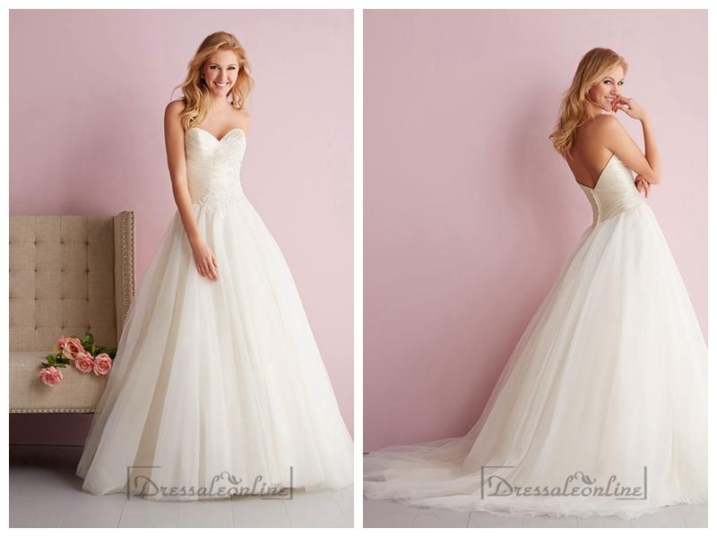 Hochzeit - Taffeta and Tulle Strapless Wedding Dress with Cascade Skirt