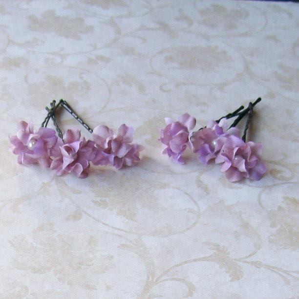 زفاف - Lavender Purple Small Mini Flower Hair Pins