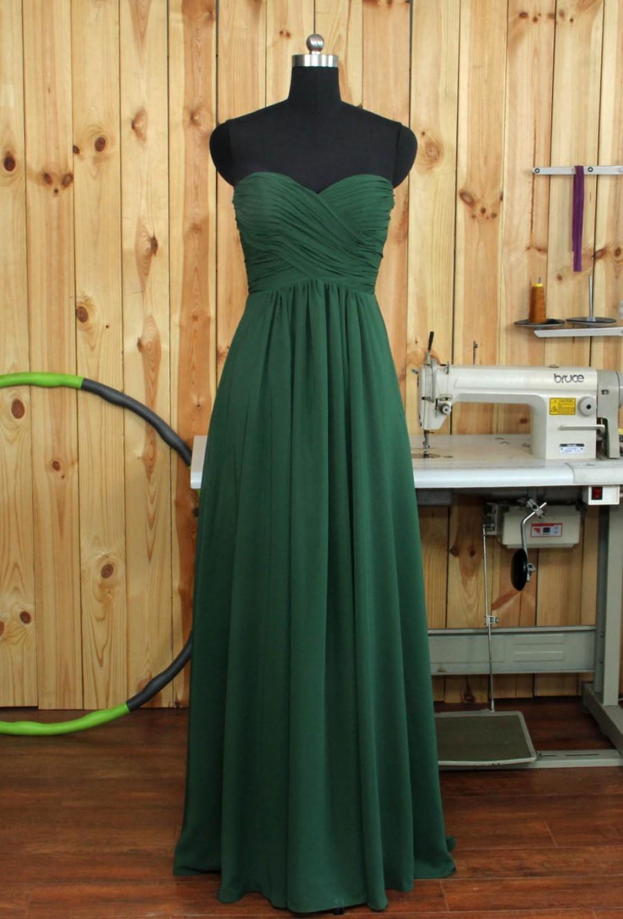 Wedding - Dark Green Bridesmaid dress, Chiffon Wedding dress, Sweethear Evening Dress, Wedding dress, Prom Dress, Formal Dress floor length