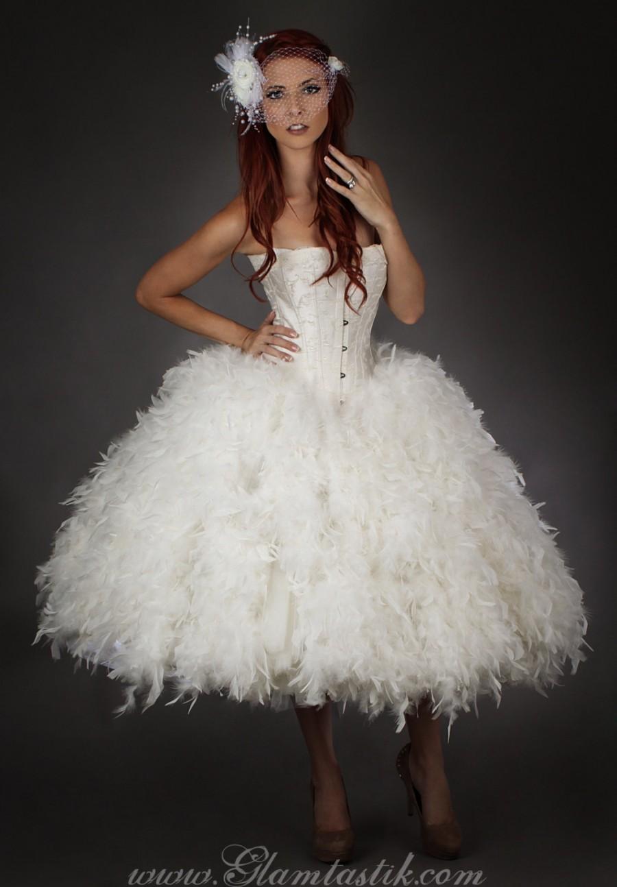 Hochzeit - Custom size ivory Steampunk Burlesque corset feather and tulle wedding gown s-xl