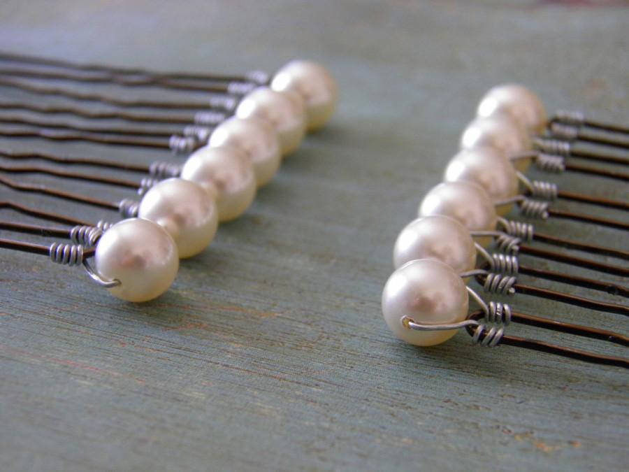Wedding - 12 Ivory 8mm Swarovski Crystal Pearl Hair Pins