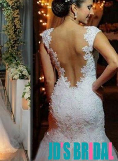 زفاف - H1669 sexy sheer open back lace mermaid wedding dress 2016