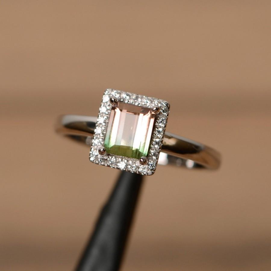 زفاف - Unique ring natural watermelon tourmaline ring silver gemstone October birthstone ring