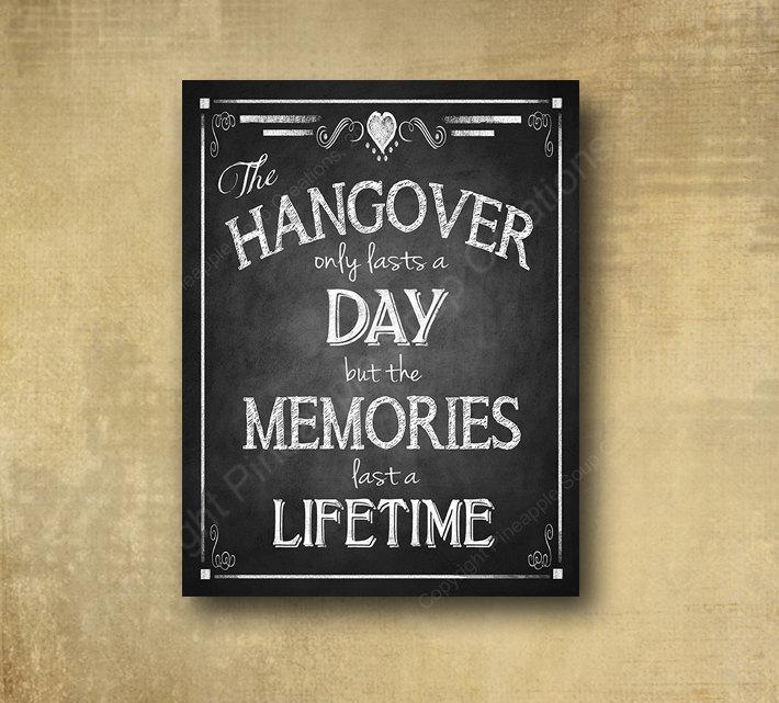 Wedding - Printed Alcohol HANGOVER bar sign perfect for your wedding- chalkboard signage - with optional add ons