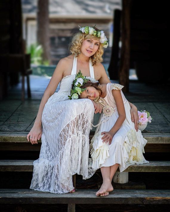 Wedding - MOMMY AND ME Flower Crown Set, Bohemian Headpiece, Boho Flower Crown, Bridal Bohemian Headpiece, Crown