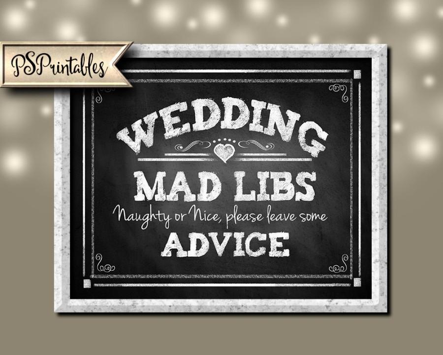 Свадьба - Wedding Mad Libs or Advice Chalkboard style Wedding sign - 3 sizes - instant download PRINTABLE digital file - Diy - Rustic Collection
