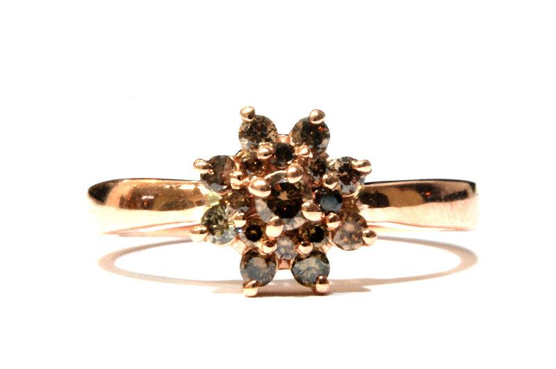 زفاف - Flower Ring 14k Rose Gold With Champagne Diamonds, Rose Gold Ring, Flower Band, Unique Engagement Ring, Wedding Ring, Floral ring, Red gold