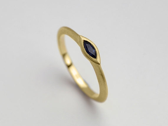 زفاف - Dainty sapphire marquise engagement gold ring, String thin sapphire engagement band, 14k 18k yellow white gold, stack ring, for her