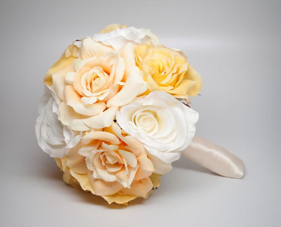 زفاف - Wedding Bouquet Soft Yellow Rose Silk Wedding Bouquet
