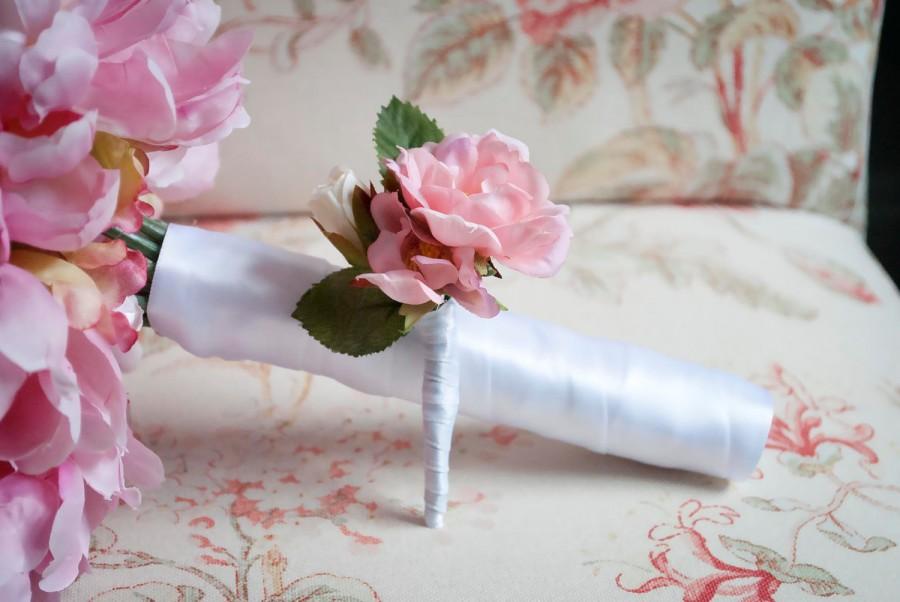 Hochzeit - Blush Pink Rose Silk Boutonniere - Wedding Boutonniere