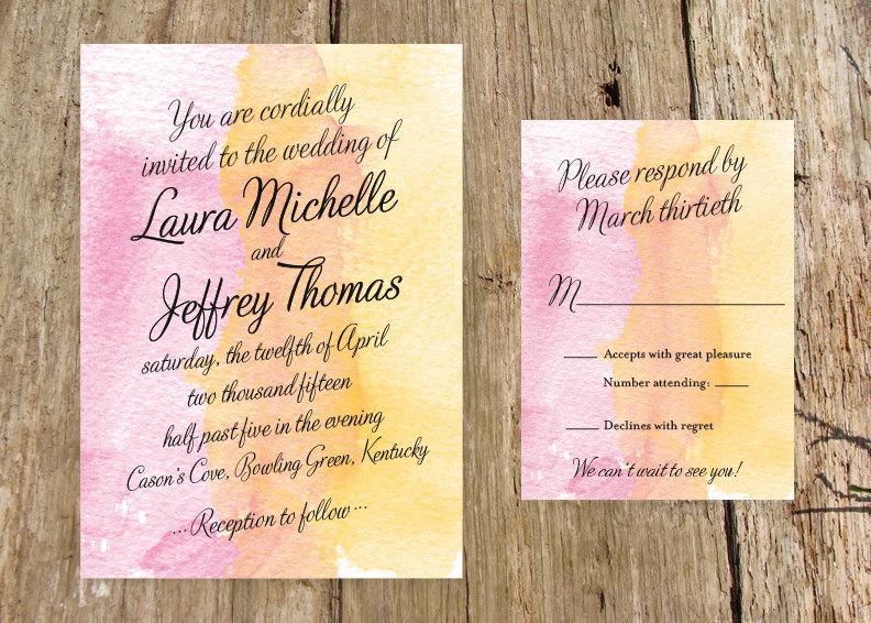 Wedding - Two-Tone Watercolor Wedding Invitation Suite - DIY or have us do the printing