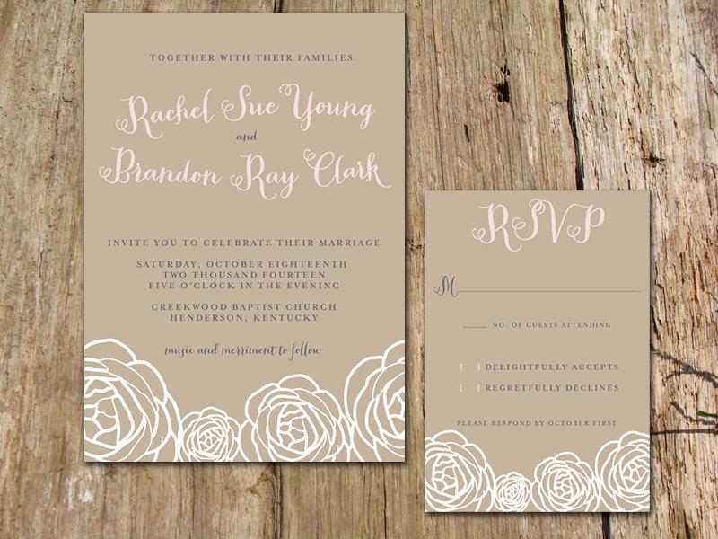 Hochzeit - Garden Party Flower Sketch Wedding Invitation - Customize with your colors, shown in green, pink, blue and harvest