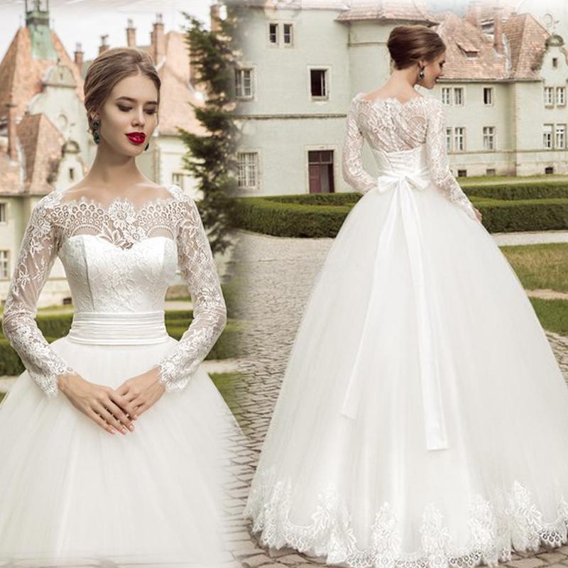 زفاف - Spring Brand New Design Vintage Wedding Dresses with Lace Long Sleeve Tulle Ball Gowns Bridal Dress Illusion Sheer A-Line Floor Length Online with $118.3/Piece on Hjklp88's Store 