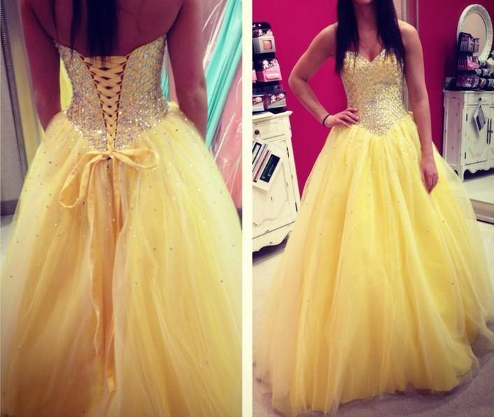 Hochzeit - Yellow 2016 Wedding Dresses Ball Gown Cheap Sweetheart A-Line Beads Crystal Tulle Back Lace Up Vestidos De Formal Bridal Dresses Online with $130.57/Piece on Hjklp88's Store 