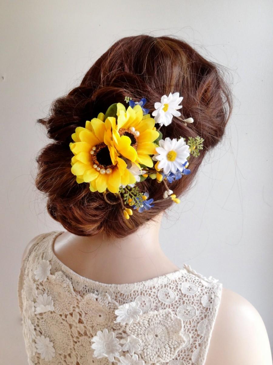 Свадьба - sunflower hair clip, sunflower hair comb, daisy hair clip, sunflower wedding, bridal headpiece, floral hair clip, yellow flower headpiece