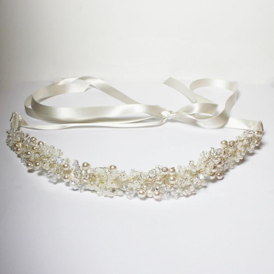 زفاف - Pearl and Crystal beaded bridal belt/sash
