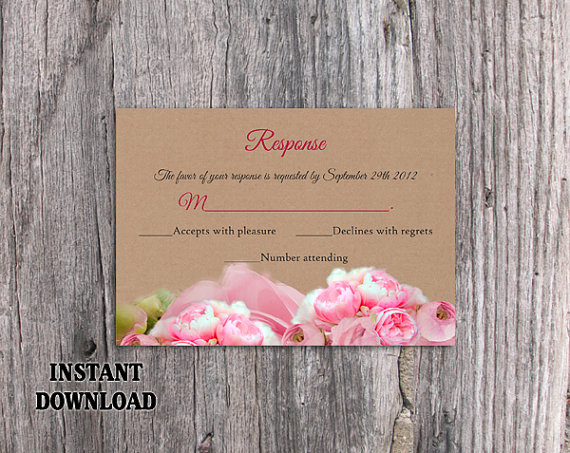Hochzeit - DIY Rustic Wedding RSVP Template Editable Word File Download Burlap Rsvp Template Printable RSVP Cards Boho Rsvp Peonies Rsvp Floral Rsvp