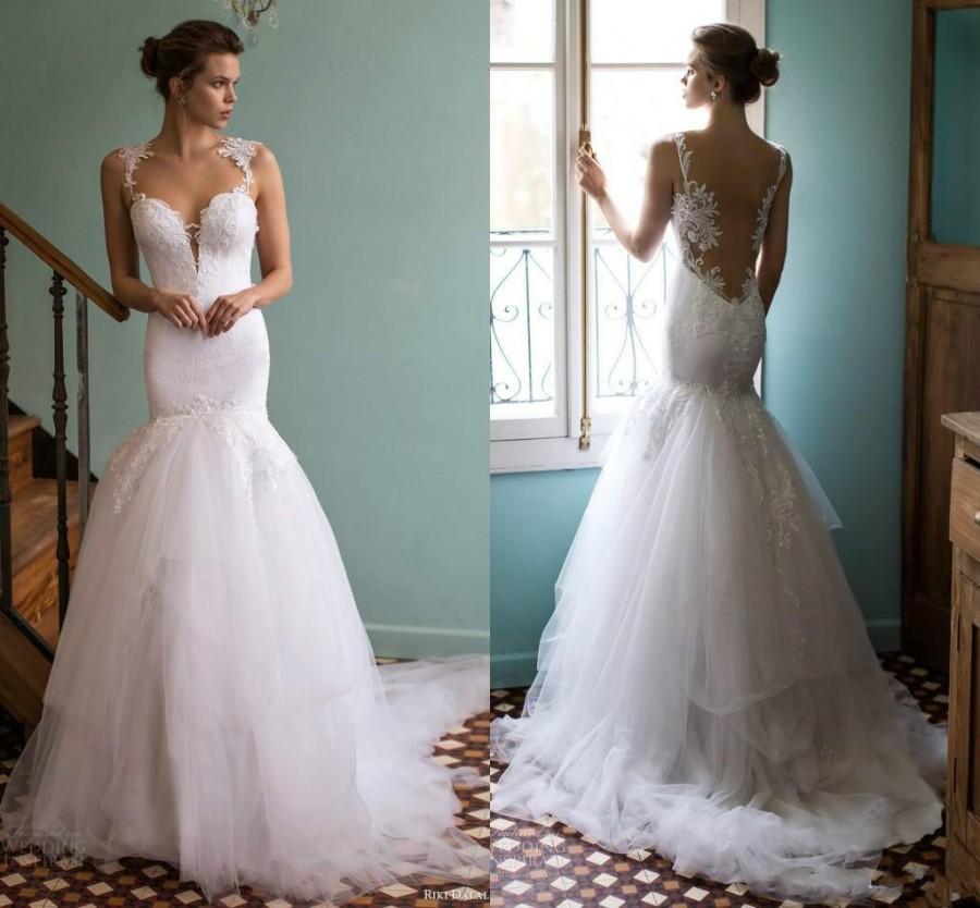 Wedding - Charming Wedding Dresses Mermaid 2016 Lace Appliques Tulle Beach Bridal Dress Backless Sweep Train Personalized Wedding Gowns Online with $104.39/Piece on Hjklp88's Store 
