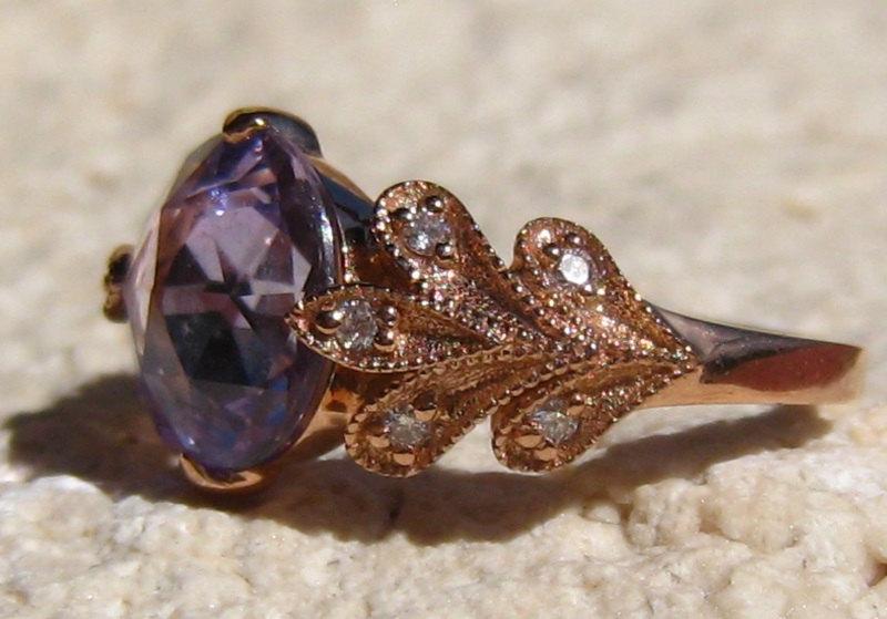 Mariage - 2.59 Carat Violet Rose Cut Sapphire in Rose Gold Freesia Floral Engagement Ring, Violet Sapphire Engagement Ring, Rose Gold Engagement Ring