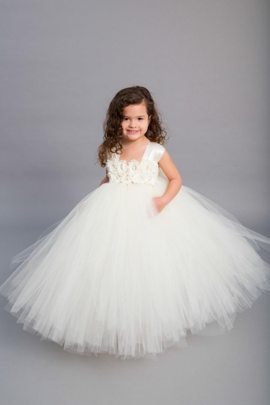 Wedding - Flower girl dress - Tulle flower girl dress - Ivory Dress - Tulle dress-Infant/Toddler - Pageant dress - Princess dress - Ivory flower dress