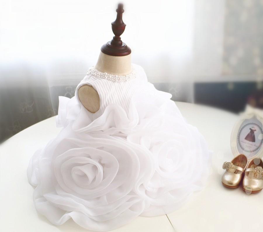 زفاف - Solid White Flower Girl Dress, Toddler Pageant Dress, Designed Couture Dress, PD060