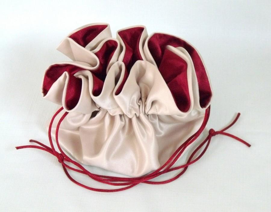 Mariage - Dollar Dance Bag Wedding Pouch No Pockets Champagne with Dark Red Lining