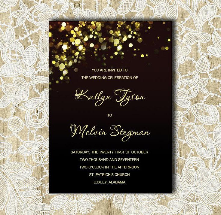 Свадьба - Black and Gold wedding Invitation, Gold Sparkles, Bubbles, Printable Text-Editable Wedding Inserts, Party Invitation, S007-1