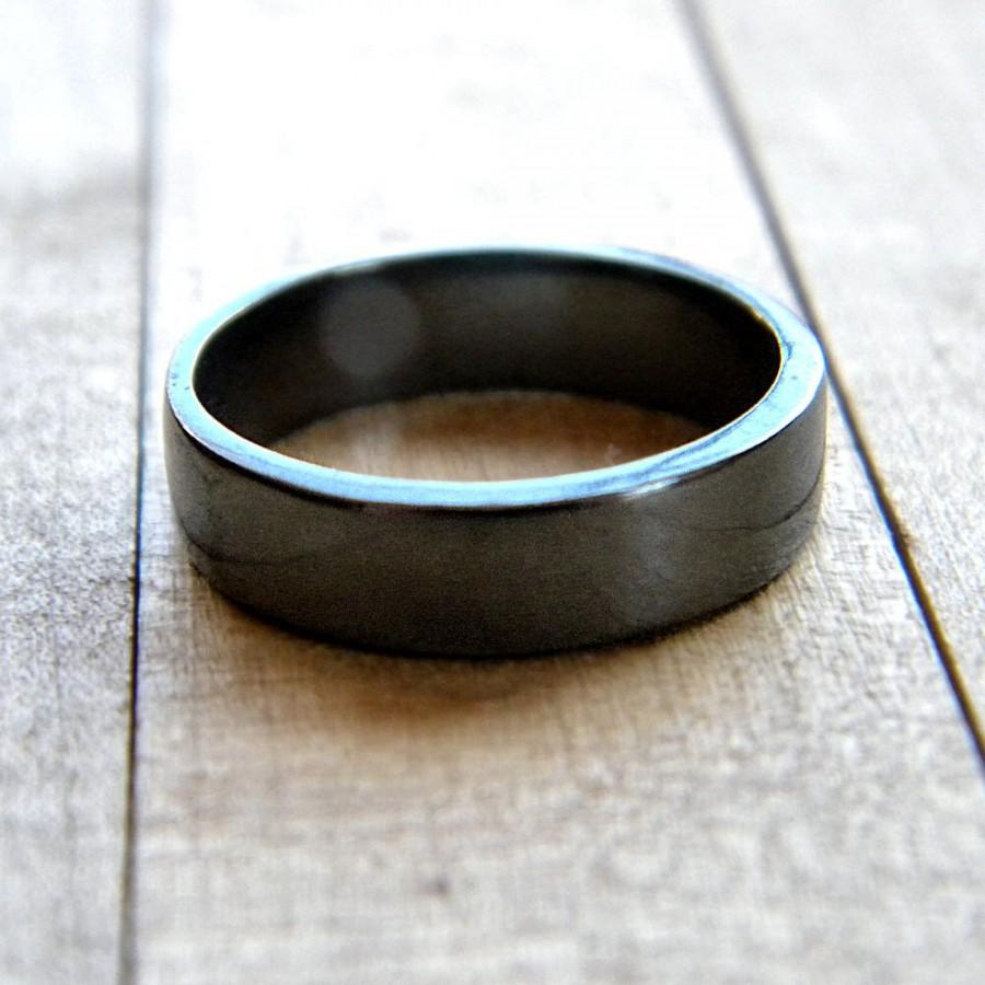 Wedding - Men's Silver Band, Men's or Unisex Simple Flat 5mm Band Oxidized Sterling Silver Ring - Made in Your Size
