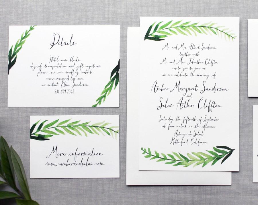 Свадьба - Printable DIY Wedding Invitation - Handpainted Watercolor Leaves with Calligraphy