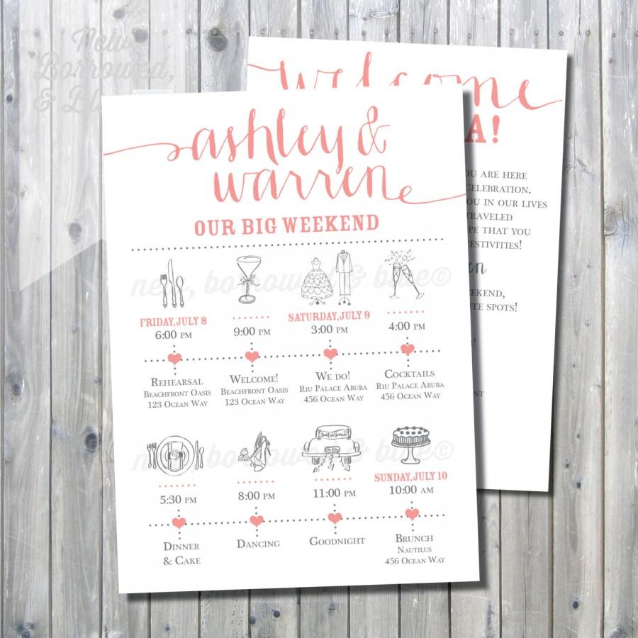 Mariage - Printable Wedding Itinerary Timeline with Welcome Letter
