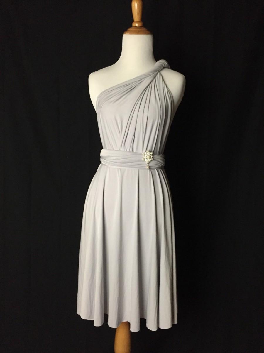 زفاف - Silver grey dress，Bridesmaid Dress , Infinity Dress,Knee Length Wrap Convertible Dress.Party dress-B17#