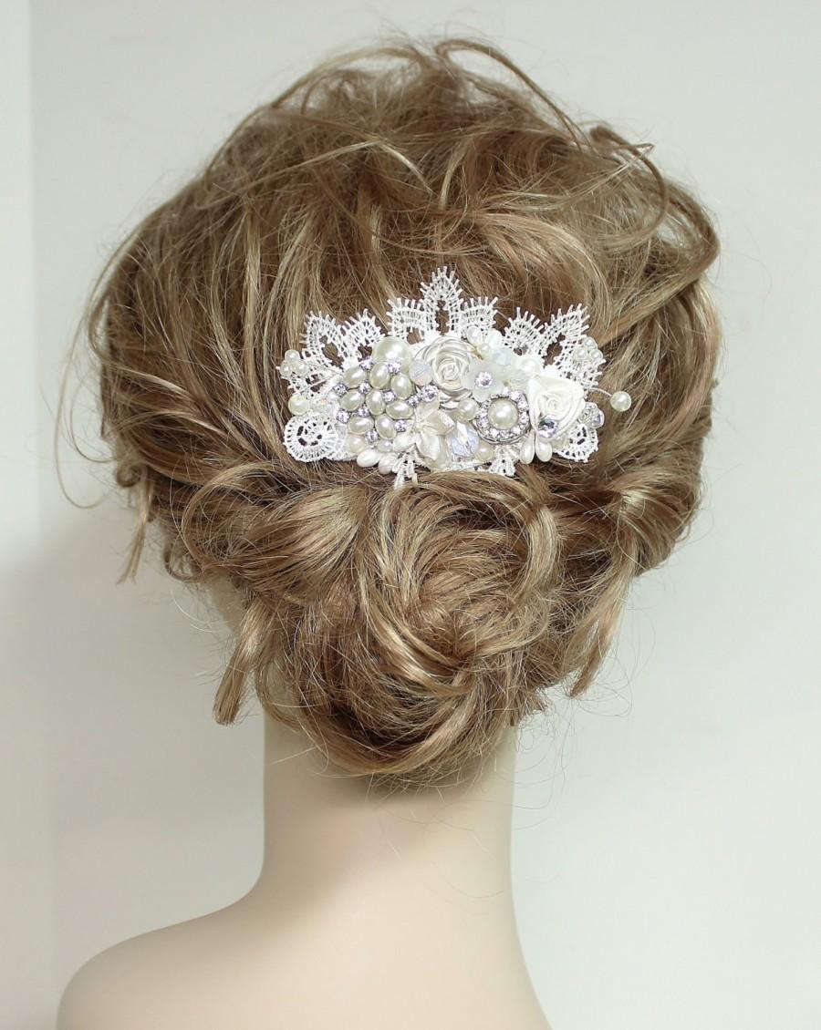 زفاف - Wedding hair accessories- Pearl and Rhinestone Bridal Comb- Candlelight- Pearl hair accessory- Brass Boheme-Bridal hair piece-Lace hairpiece