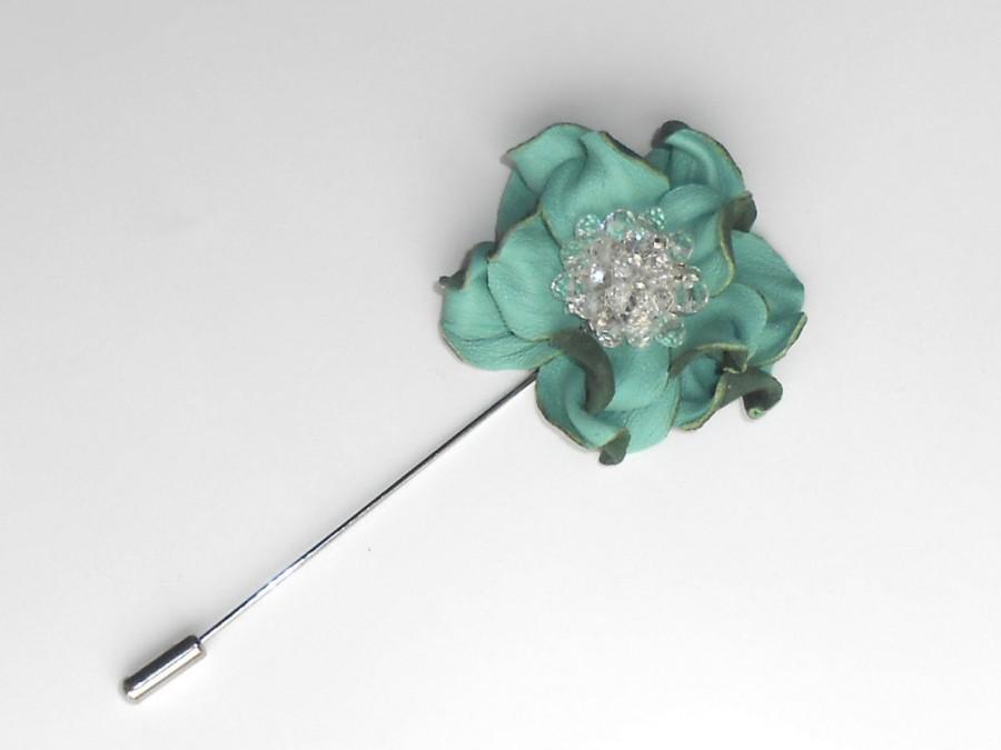 Mariage - Flower Lapel Pin Bridal hair pin mint leather flower bridal hair accessory brooch wedding Boutonniere gift Mother day Birthday girlfriend
