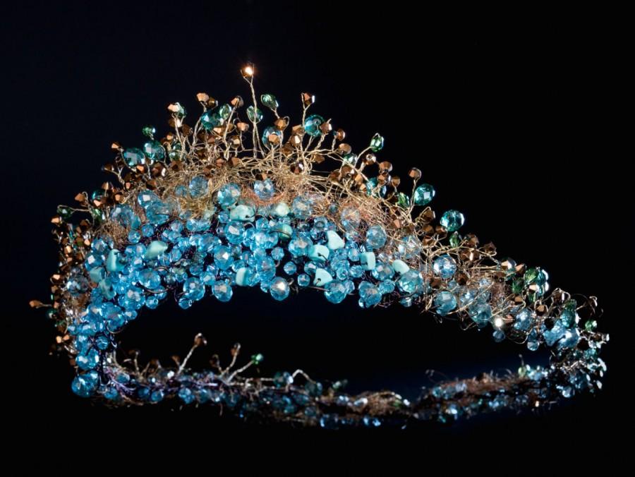 Wedding - Coral blue Crystal Crown/necklace