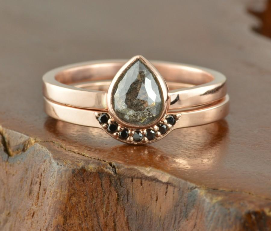 Wedding - Black Diamond 14k Rose Gold Engagement Ring