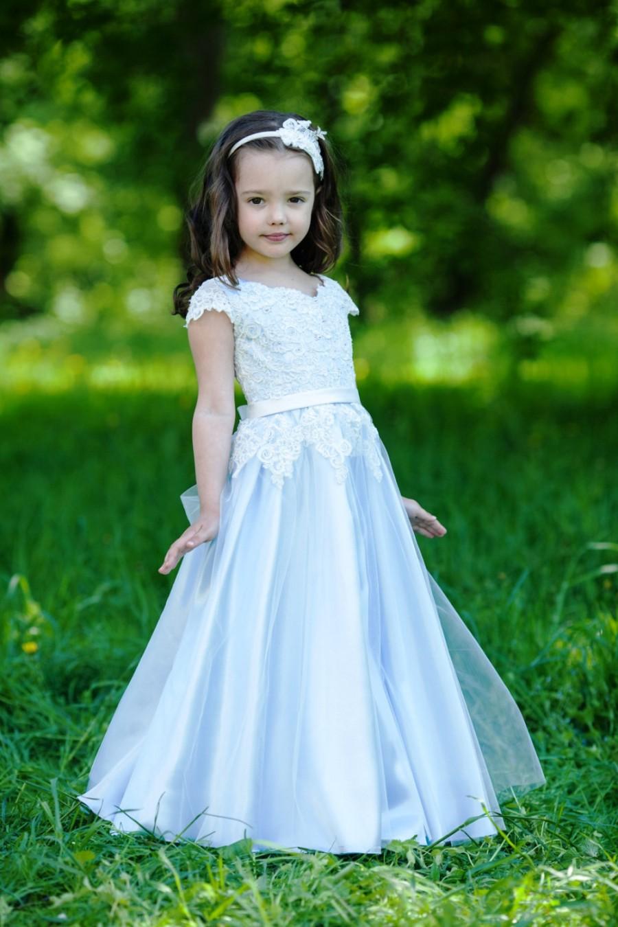 Hochzeit - Blue Flower Girl Dress 