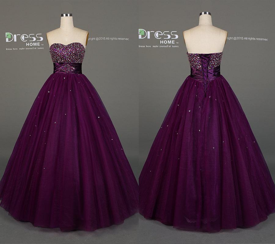 Plum Purple A Line Beading Prom Dress Sweetheart Rhinestones Sequins Quinceanera Dress Party