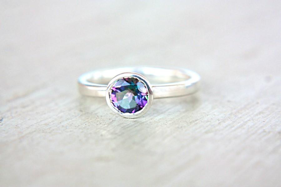 Hochzeit - Mystic Topaz Ring Sterling Silver Topaz Unique Engagement Ring Alternative Diamond Ring Size 6,5 Promise Ring