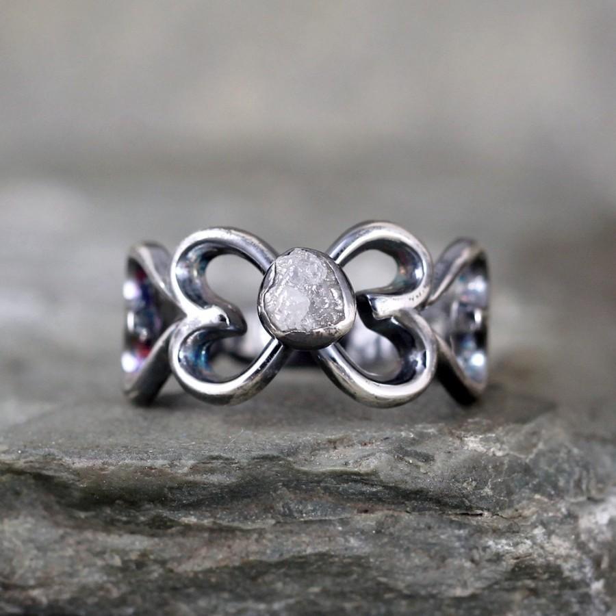 Свадьба - Raw Diamond Heart Ring - Engagement Ring - Promise Ring - Rough Diamond Heart Band - Sterling Silver Rustic Ring - April Birthstone Jewelery
