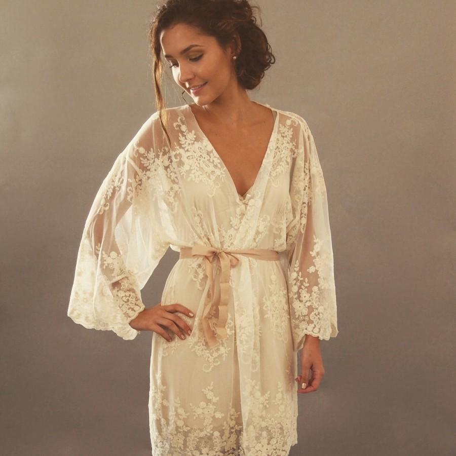 Hochzeit - HELENA Kimono - Made to Order Ivory Guipiere lace lingerie Getting Ready Kimono - Trousseau, gift for her, lingerie dressing gown, honeymoon