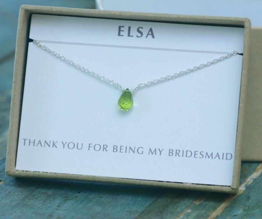 Wedding - Tiny peridot necklace, gift for bridesmaid, dainty necklace, August birthstone jewelry, green bridesmaid necklace, green necklace - Natalie