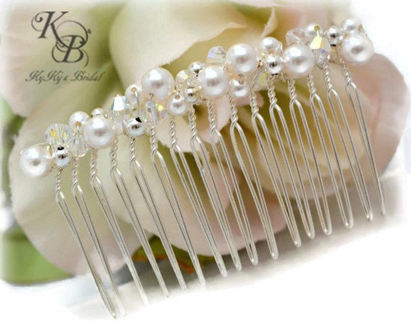 Свадьба - Bridal Hair Comb, Choice of Colors, Wedding Hair Accessories, Bridesmaid Hair Accessories, Pearl and Crystal Hair Comb, Pearl Hair Comb